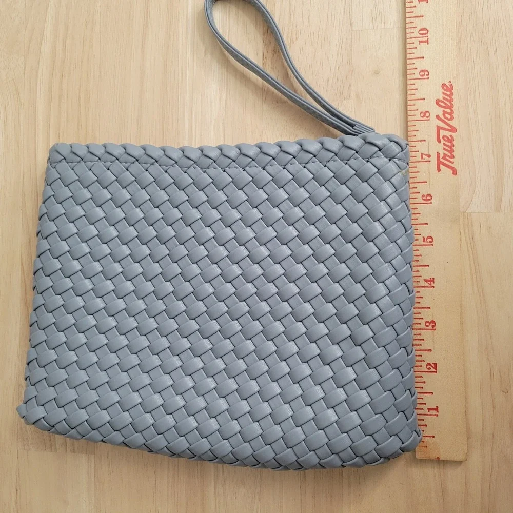 Rachel Zoe Gray Woven Textured Faux Leather Wristlet Clutch Bag‎